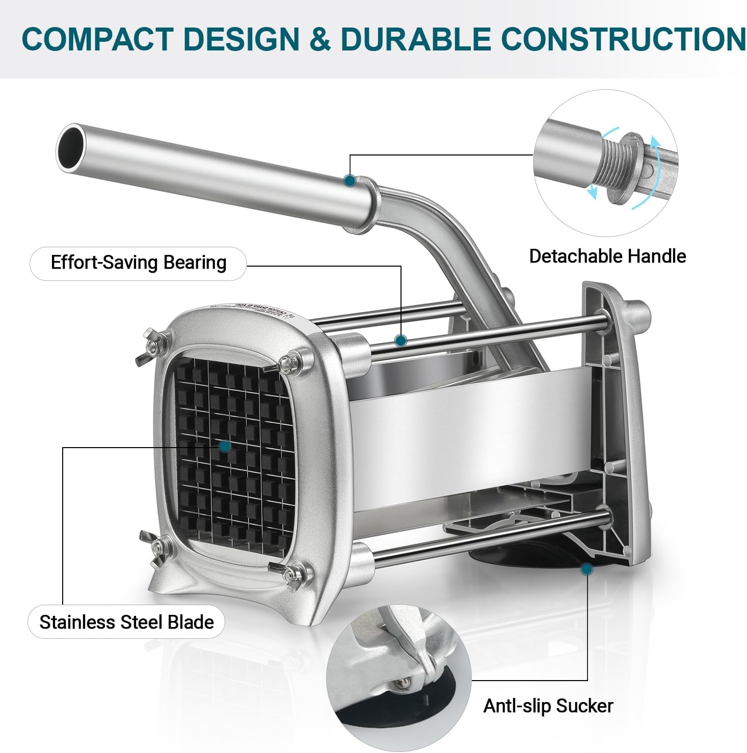 Sopito Professional Stainless Steel French Fry Cutter, 3 Blades (1/2", 3/8", 1/4") for Potatoes, Carrots, Apples, Commercial & Home Use