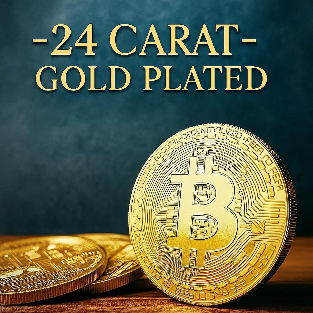 20 PCS Gold Plated Bitcoin Coin - 40mm Diameter, 3mm Thickness, 24K Gold Cryptocurrency Collectible with Clear Protective Case - Ideal for Blockchain Enthusiasts, Home Decor, and Office Gifts (Gold)