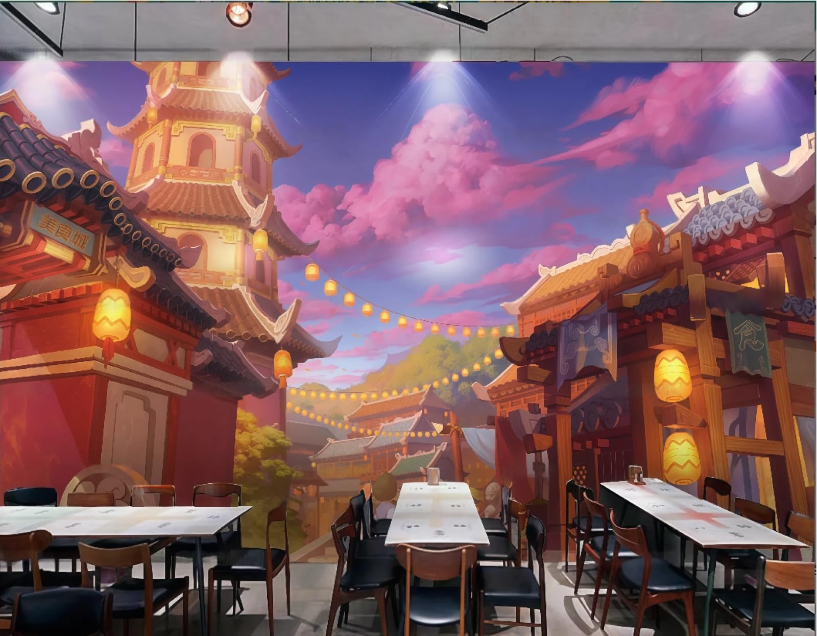 rskjdghshd Wallpaper Hand-Painted Retro Pink Architectural Decoration Painting Beverage Shop Bar Background Wall Western Restaurant Wallpaper Cafe Mural,3D,400x280cm