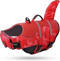 Vista 21 de Queenmore - Chaleco salvavidas para perros Ripstop, diseño de tiburón, chaleco de seguridad ajustable con alta flotabilidad y asa de rescate
