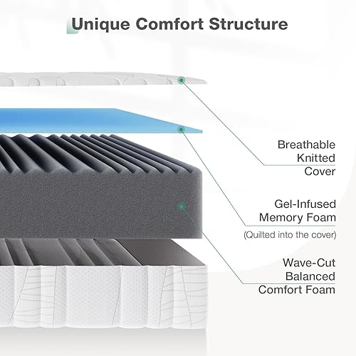 Miniatura 3 de Novilla Colchón Twin, colchón de espuma viscoelástica de gel de 12.0 pulgadas Twin en una caja, espuma de carbón de bambú y funda suave transpirable
