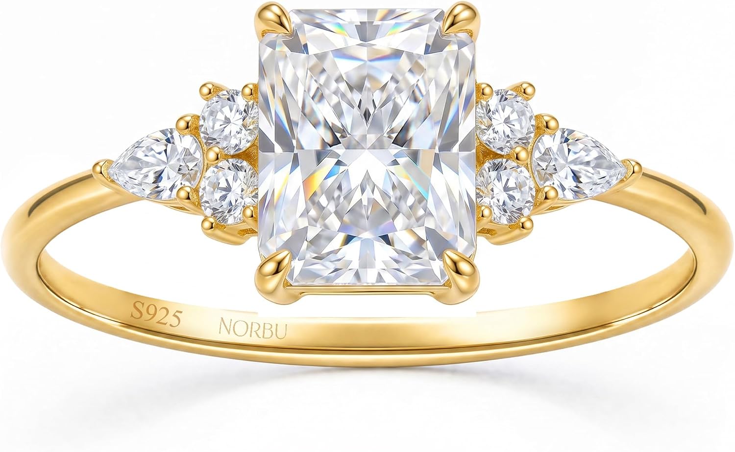 NORBU 2CT Radiant Cut Moissanite Engagement Rings for Women,18K Gold