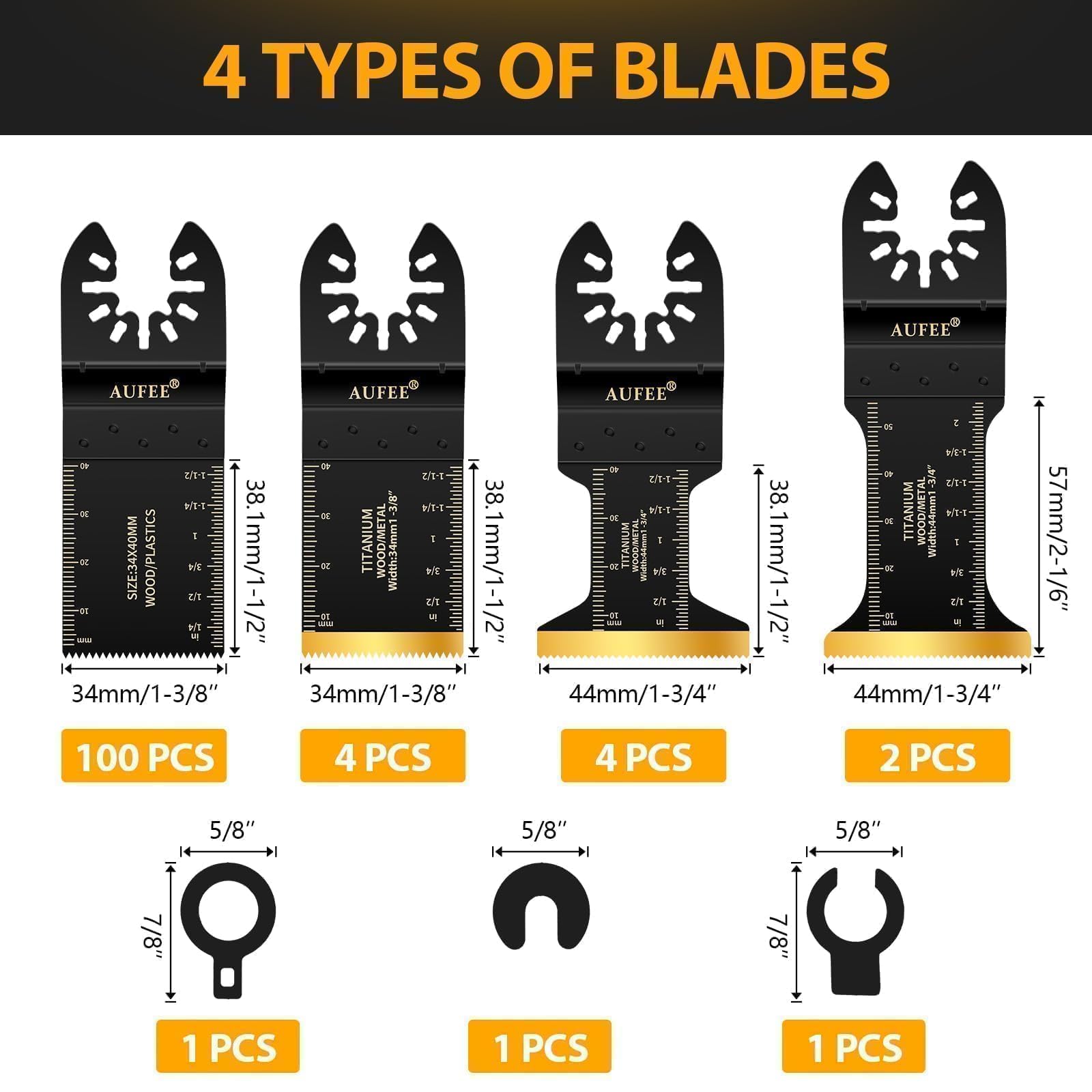 110-teiliges Multifunktionswerkzeug-Klingen-Set, professionelle Universal-Oszillierwerkzeug-Klingen für Holz, Kunststoff, Trockenbau, weiches Metall, Tianium-Sägeblätter passend für Dewalt, Rubi