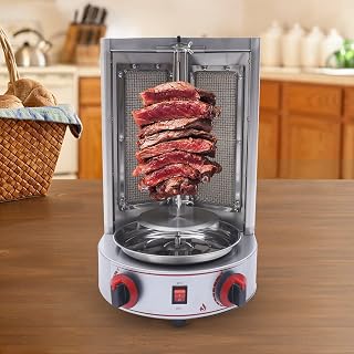 Shawarma Machine Gas Doner Kebab Machine 110V Stainless Steel Gas Vertical Broiler with 2 Burners Commercial Barbecue Machine for Restaurant Home Kitchen (Gas, Shawarma Machine)