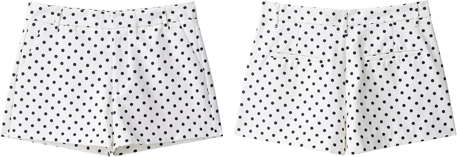 Women's 2 Piece Sets Polka Dot Jacket and Shorts Set for Women Polka Dots Set, Zip-Up Cropped Jacket