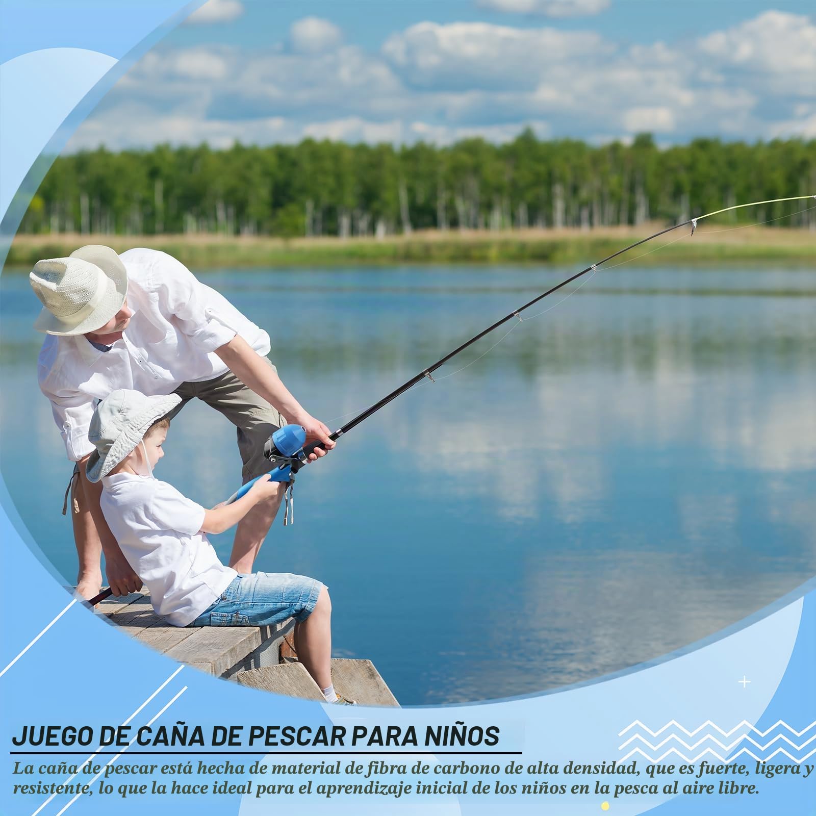 dellyy Cañas de Pescar, Juego de Pesca para Niños, Carretes de Pesca + Caña de Pescar Telescópica, Señuelos de Pesca y Accesorios, Caña de Pescar para Viaje, con Bolsa para Equipo de Pesca
