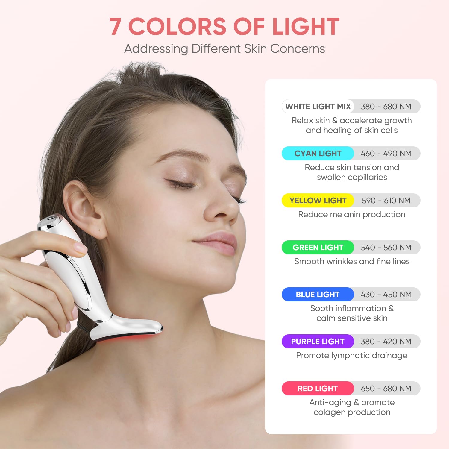 Masajeador Facial Eléctrico, Masajeador Facial Antiarrugas de 6 Modos 7 Colors LED a 45℃ EMS Lifting 4 Niveles Vibración Faciales Reductor de Papada Máquina de Belleza Para Cuello Mujer