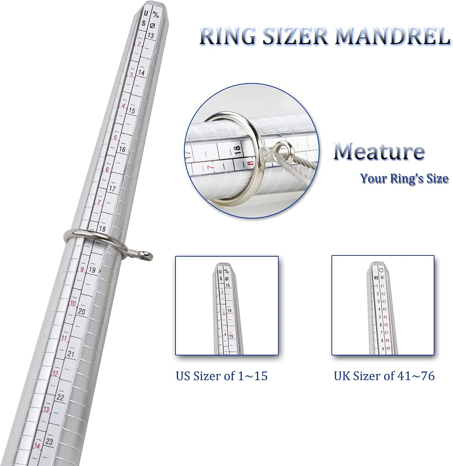 HIPOGT Ring Sizer Measuring Tool Set Ring Gauges & Finger Sizer Mandrel Ring Sizer Tool Ring Sizing for Jewelry Sizing Measuring