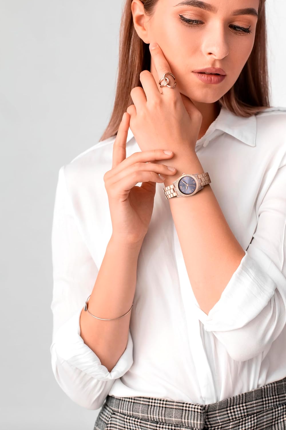 Ellen Tracy Women's 26mm Round Rose Goldtone Watch, Purple Dial, Bracelet Band