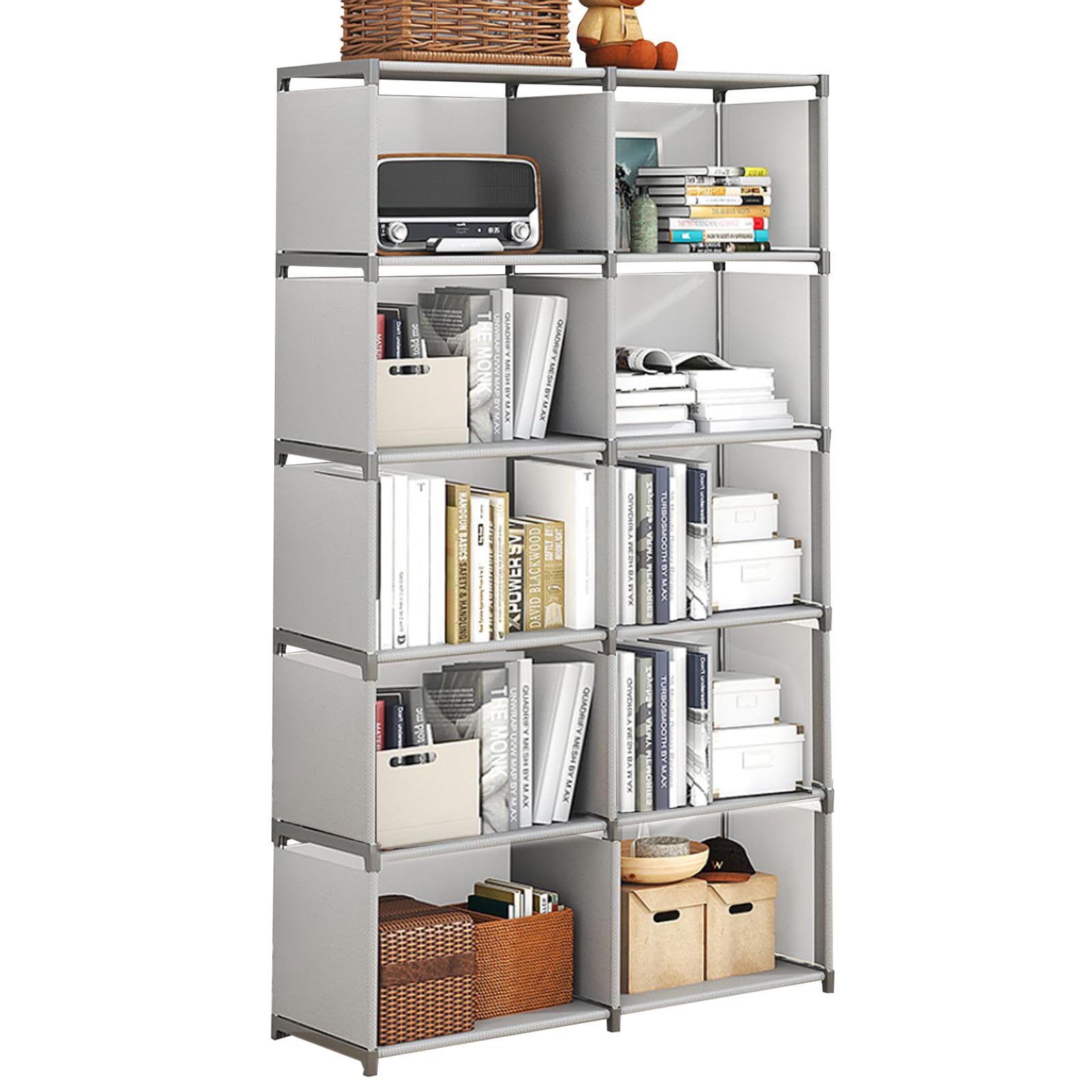 DAYONG Large Capacity DIY Cube Bookshelf - Office, Bedroom, & Living Room Bookcase Storage Organizer Rack (Grey, 10-Grid)