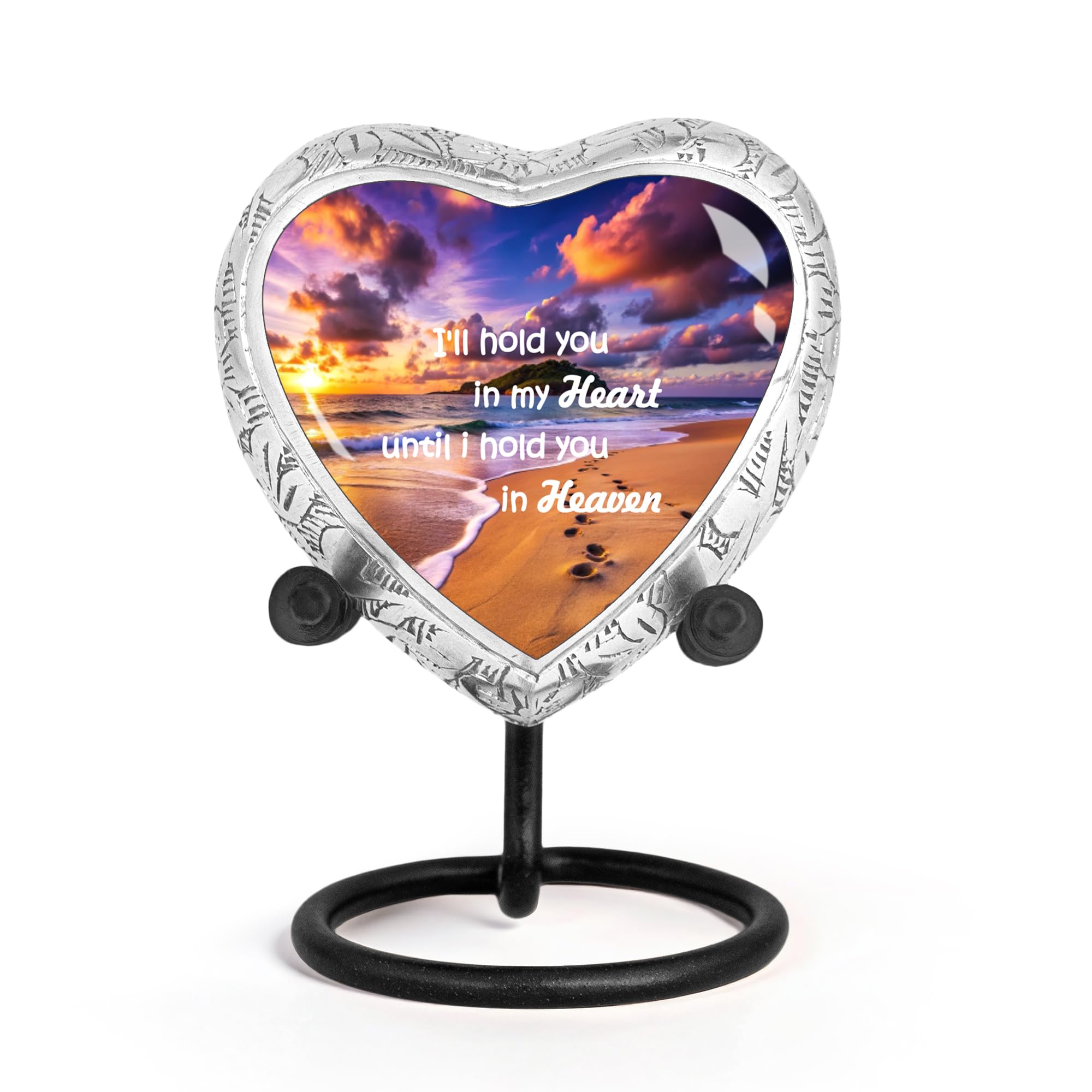 STONLIF Footprint Cremation Urn for Human Ashes – Heart Shaped Keepsake Burial Container for Adults – Aluminum Memorial Casket for Men & Women