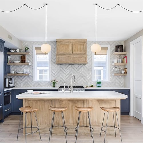 Miniatura 5 de JC TOPA Lámpara colgante de mediados de siglo de 16 pies, luz colgante de globo de vidrio esmerilado blanco con interruptor regulable y enchufe para