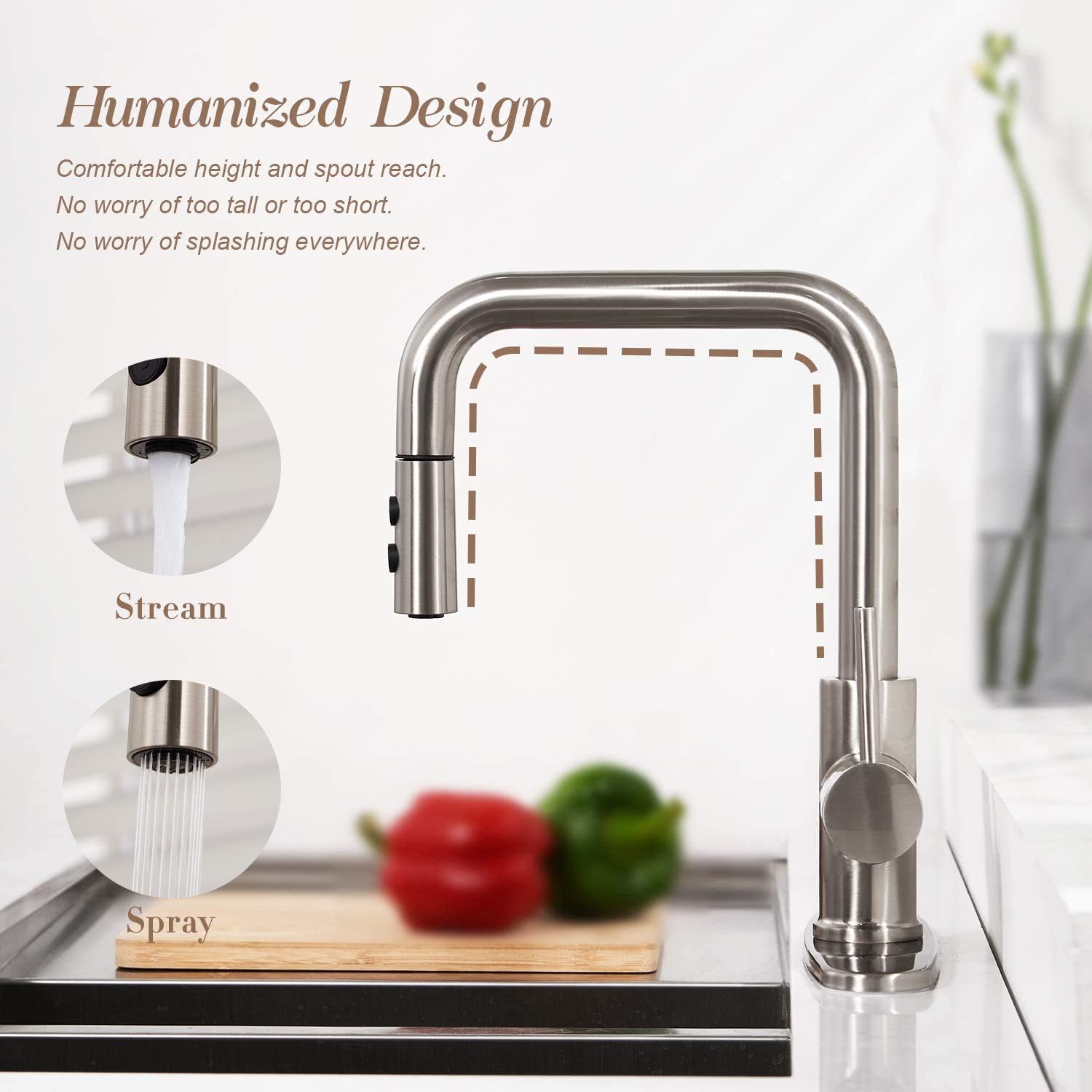 Best Cyber Monday 🔥 Champagne Gold Pull Out Kitchen Sink Faucet Matte Brushed Bright Gold Single Handle with Pull Down Sprayer Peppermint