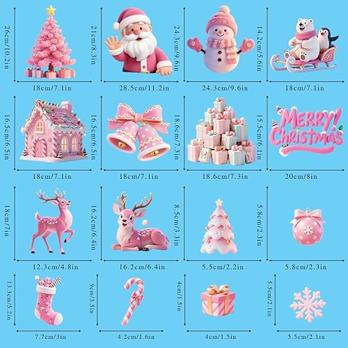 Miniatura 5 de 121 calcomanías de Navidad rosas para ventanas, Papá Noel, árbol de Navidad, copo de nieve, muñeco de nieve, ciervo, calcomanías de doble cara
