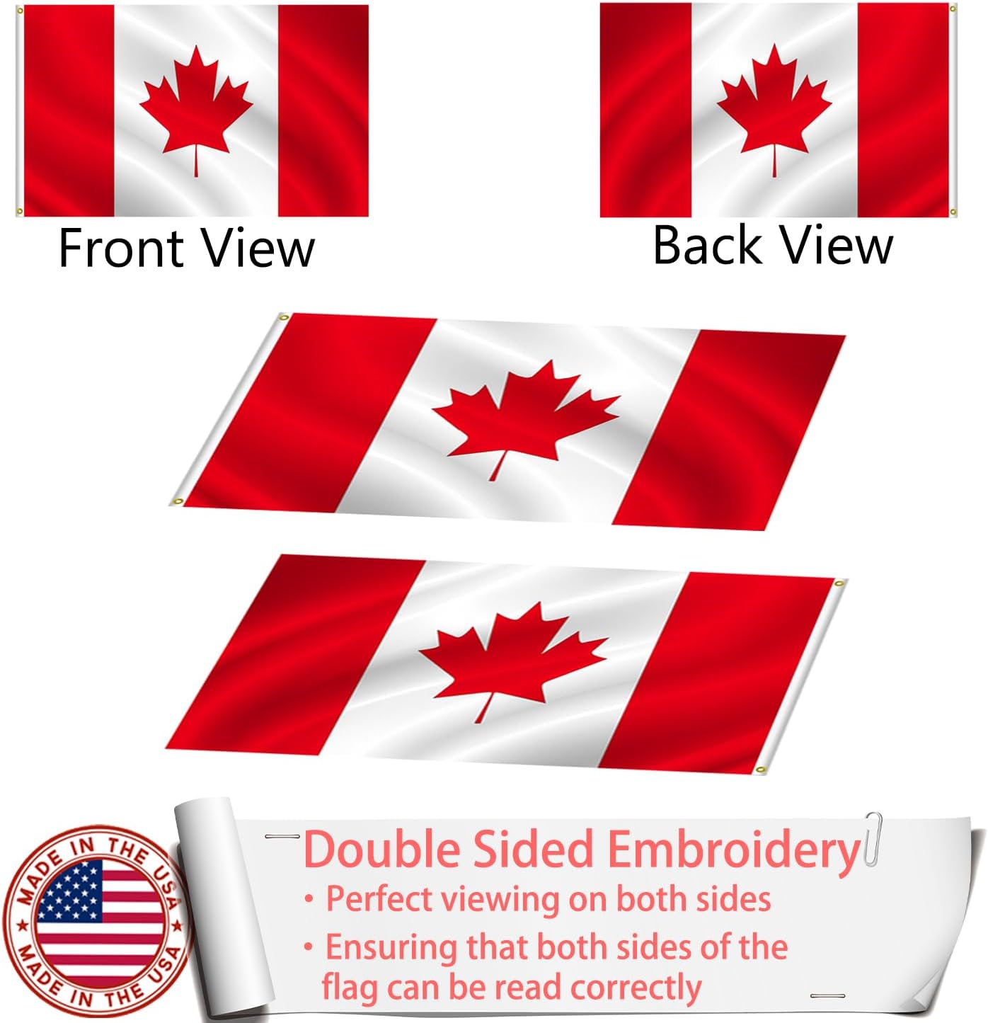 Embroidered Canada Flag 2x3 Outdoor Made in USA - Double Sided Heavy Duty Nylon Vivid Color Canadian Flag with 2 Brass Grommet