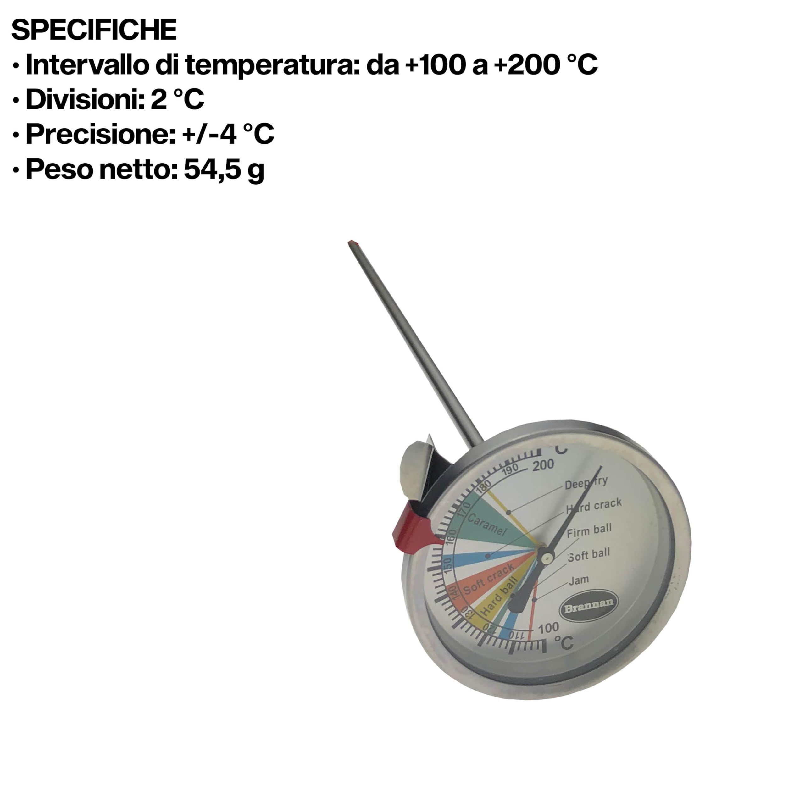 Brannan Termometro da zucchero con quadrante per marmellata, caramelle, dolci, pasticceria con sonda da 300 mm, ideale anche per cucinare olio e frittelle completo di clip per padella