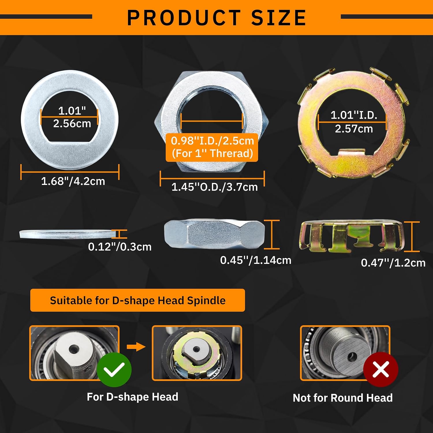 Trailer D-Shaped Spindle Nut and Retainer Kits with 1'' D Washers | 6-191 6-190 D-style Spindles Nuts Fasteners, for Travel Fast Hub Mounting, for 2000 to 9000 lbs Boat, RV and Utility Trailers