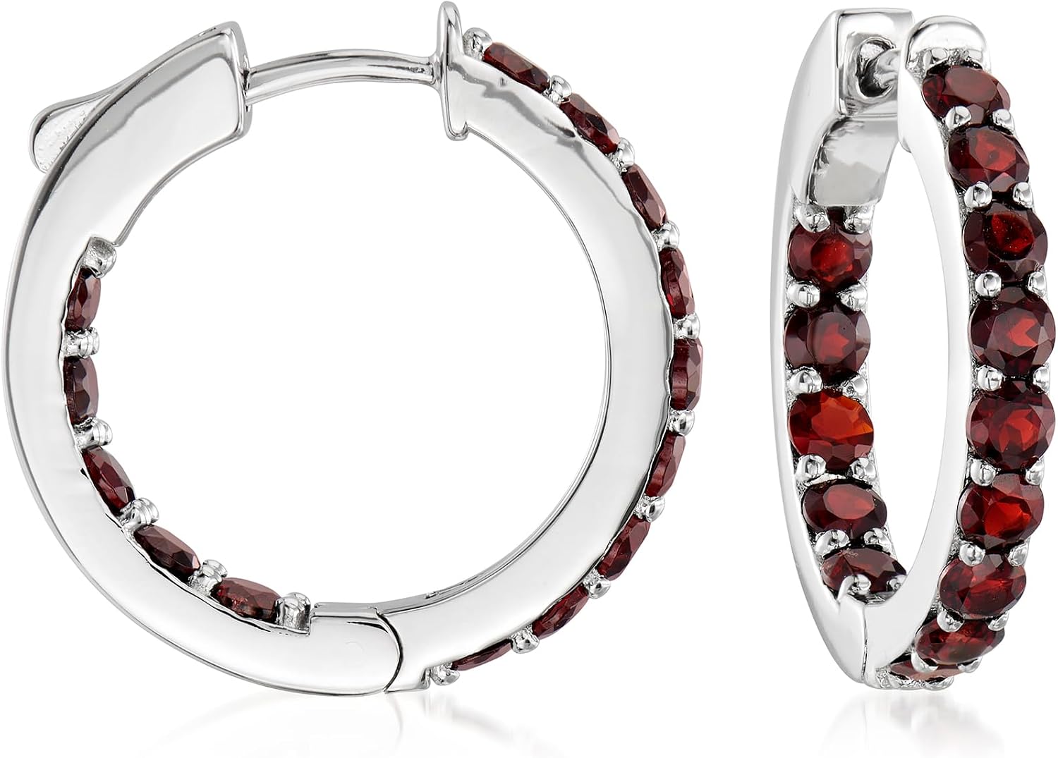 Ross-Simons 2.50 ct. t.w. Garnet Inside-Outside Hoop Earrings in Sterling Silver