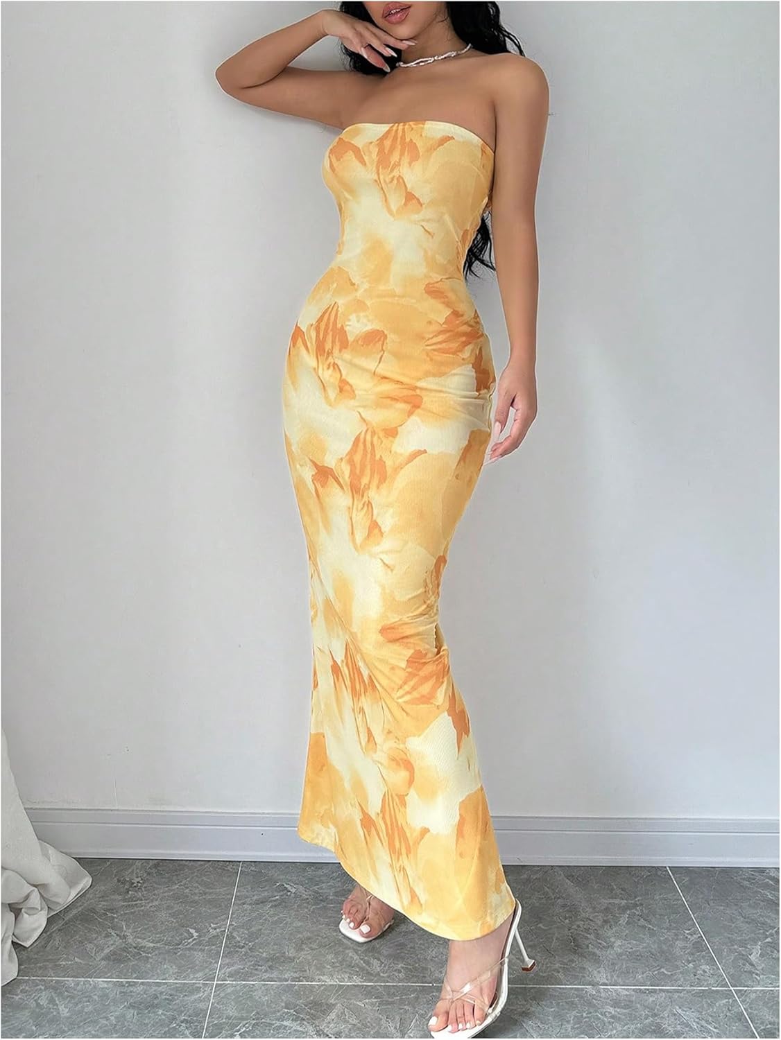 GORGLITTER Women's Floral Print Strapless Dress Sleeveless Backless Maxi Bodycon Dresses - Image 5