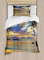 Vista 330 de Ambesonne Juego de funda de edredón color menta, líneas onduladas horizontales a rayas blancas abstractas de tonos suaves, exhibición de arte