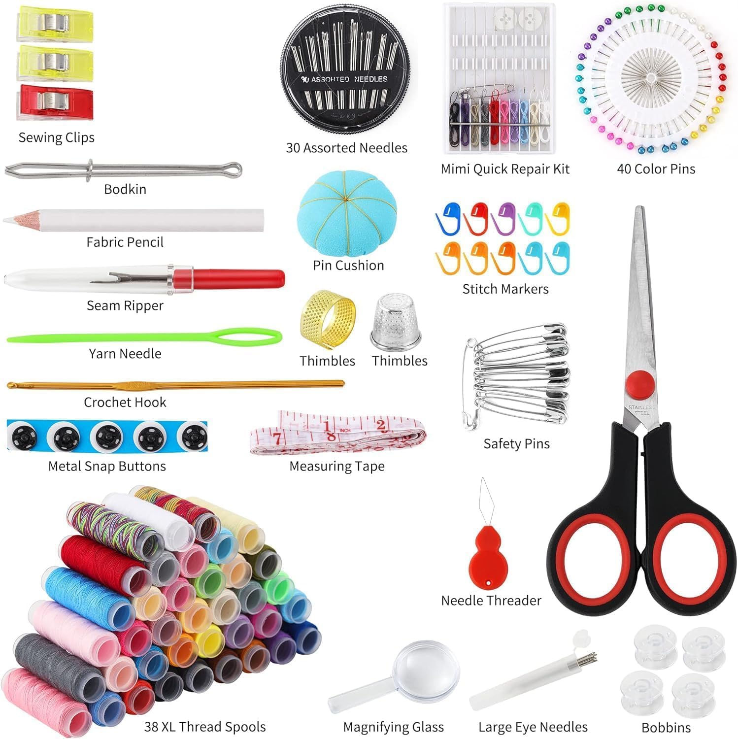 Sewing Kit for Adults, 183PCS Needle and Thread Kit with Basic Sewing Supplies and Accessories for Travel Small Fixes, Emergency Repairs, Beginners, Starter