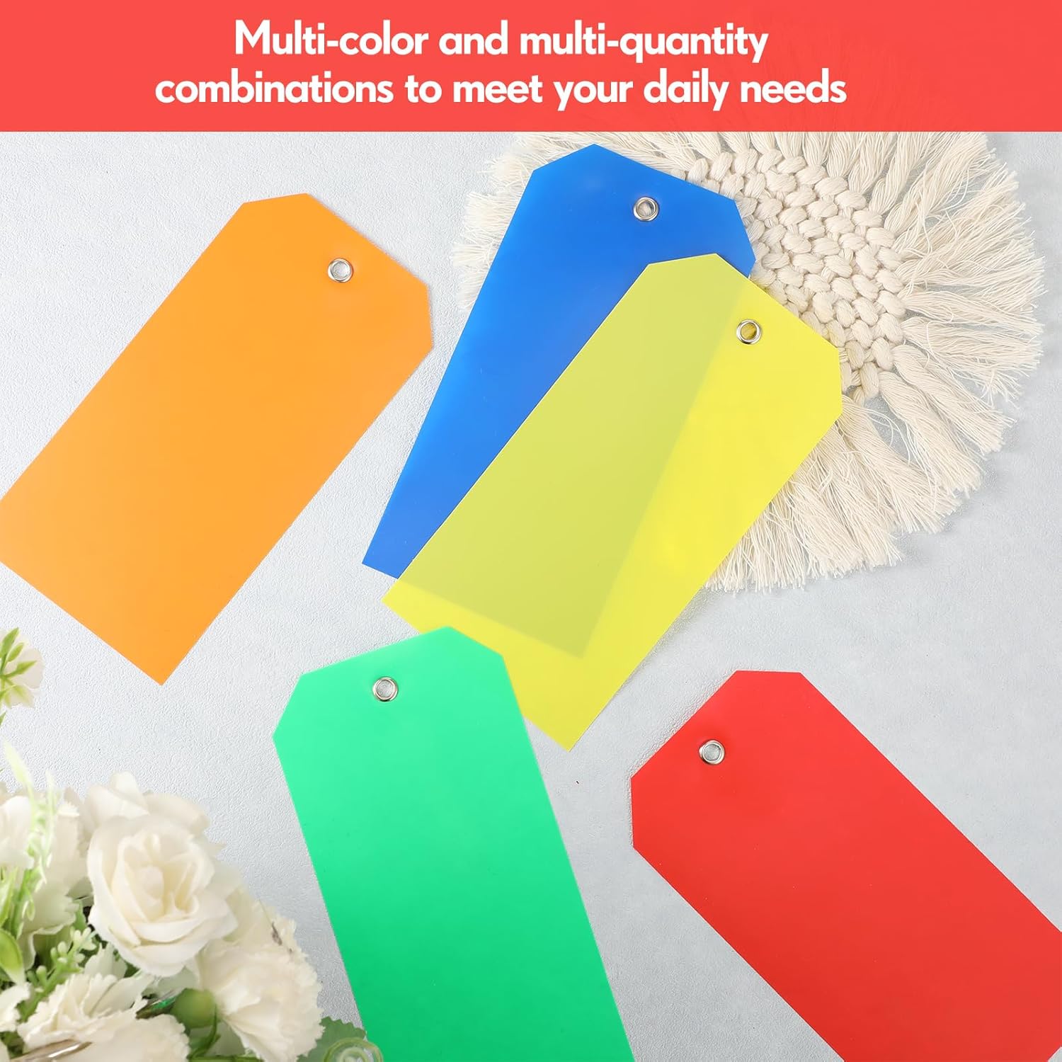 Pinkunn 500 Pack Plastic Shipping Tags with Wires 6.3 x 3.15 Inch Waterproof Hang Tags Heavy Duty Labels with String Blank Label for Name Price Luggage Clothing Inventory Luggage Bag(Bright Color) - Image 7