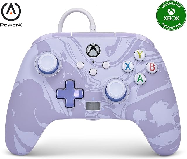 PowerA Enhanced Wired Controller for Xbox Series X|S - Lavender Swirl, gamepad, wired video game controllerDetachable 10ft USB-C Cable, Mappable Buttons and Rumble Motors, Officially Licensed for Xbox