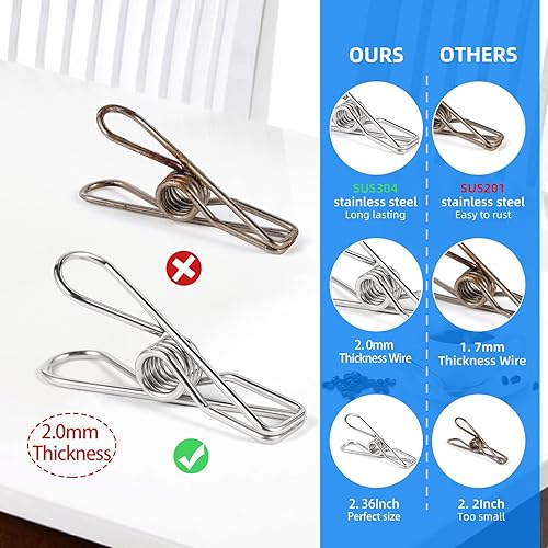 Miniatura 3 de Paquete de 40 alfileres de alambre resistentes al aire libre, de acero inoxidable para colgar ropa, pinzas de metal, clips para ropa, pasadores de