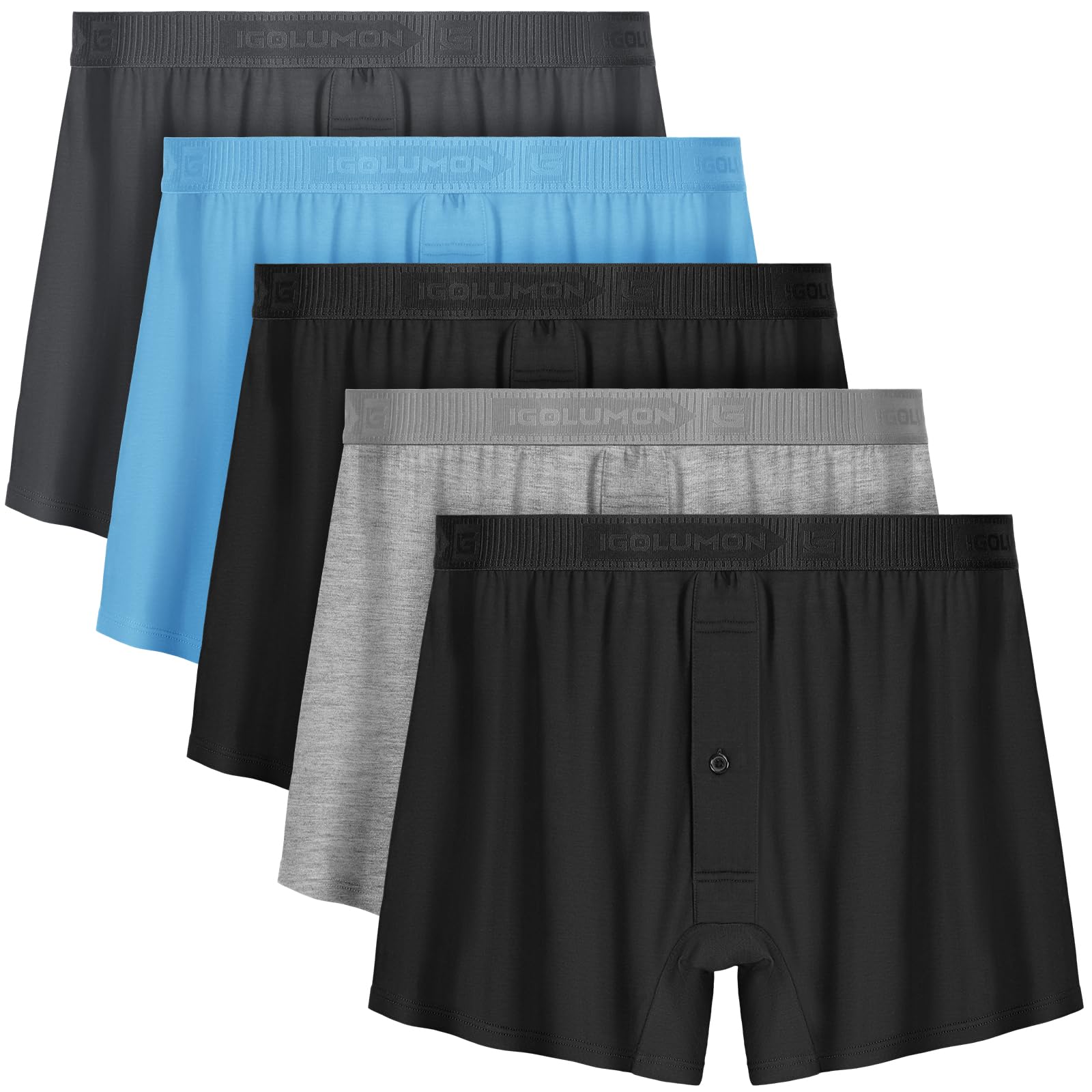 IGOLUMON Mens Underwear Boxer Shorts 5 Pack Bamboo Rayon Boxers for Men Classic Relaxed Fit Boxer Shorts with Button Fly