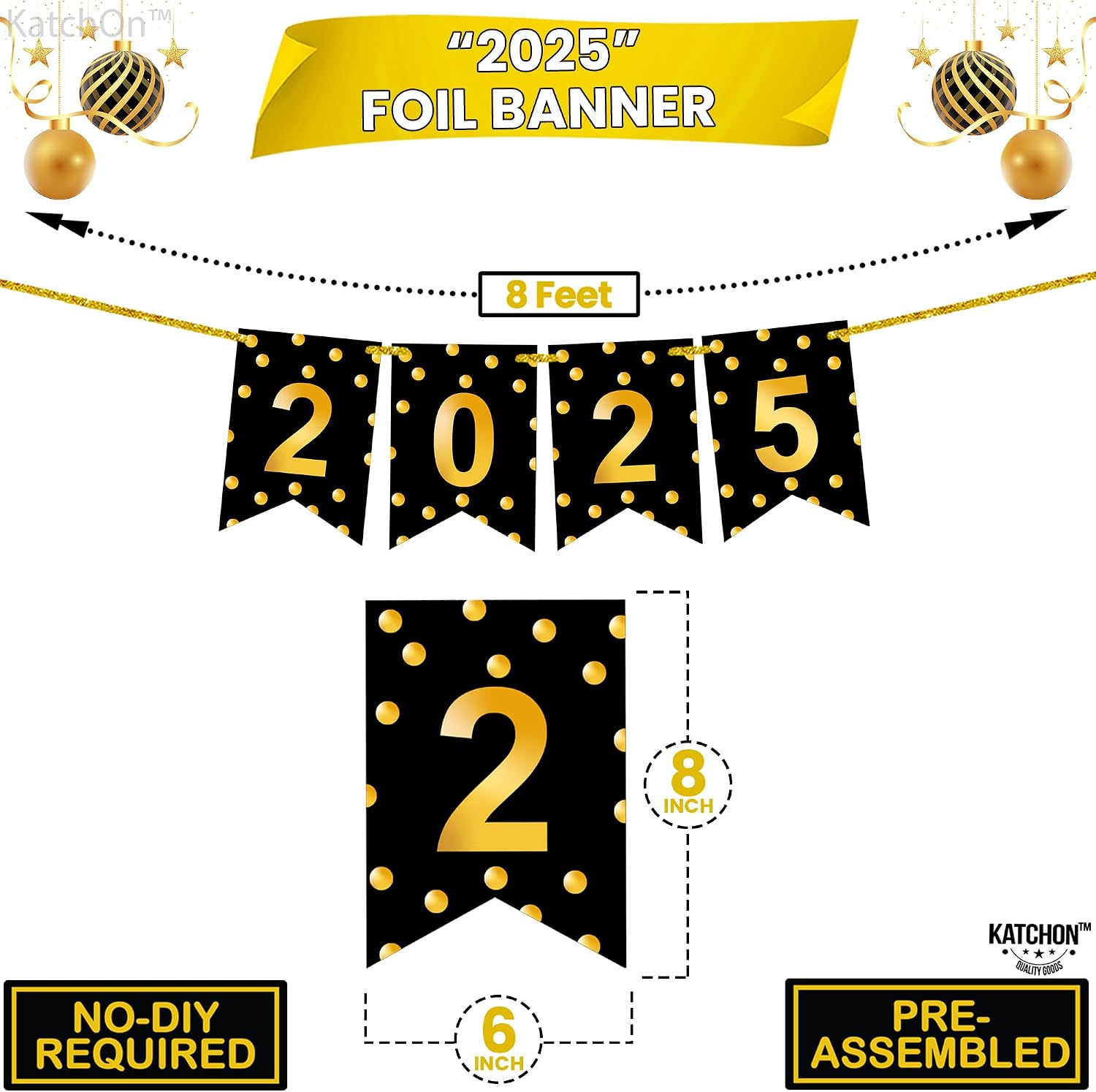 Katchon, Shiny Graduation 2025 Banner - Large 8 Feet, No DIY | Happy Grad Banner 2025, Graduations Decorations Class of 2025 | 2025 Sign, Class of 2025 for Graduations Decorations 2025