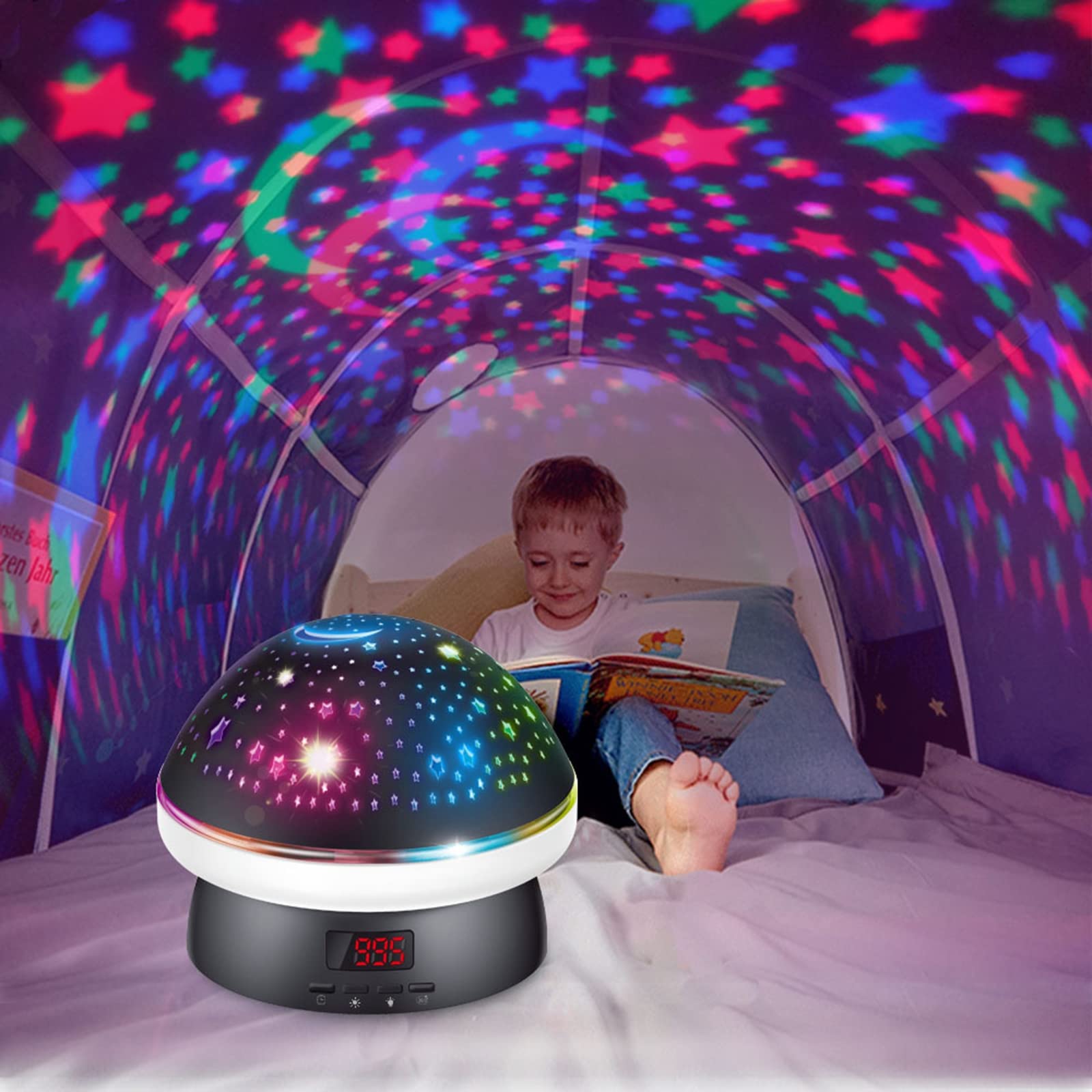 Projektor gwiazdowy lampka nocna dla dzieci - 6 kolorów 360 ° obrotowy projektor lampki nocnej dla dzieci do sypialni z pilotem czasowym - najlepszy prezent dla dzieci,Black