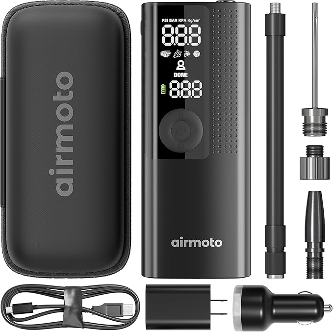 Airmoto Tire Inflator with Power Kit and Carrying Case Bundle Deal