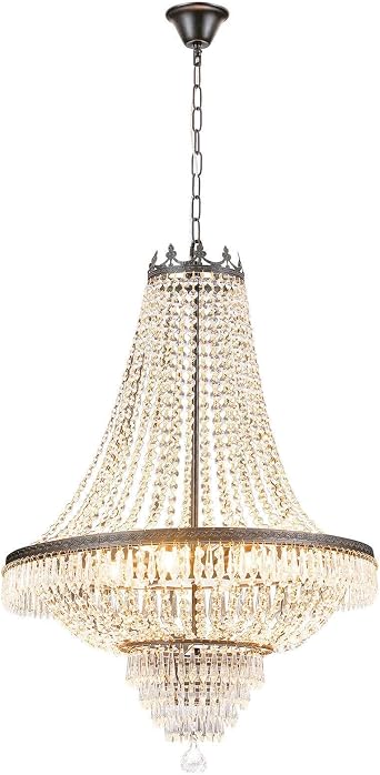 French Empire 9 Light Crystal Chandelier - Decorative Lighting for Living Room, Dining Room, Foyer - E12 Black