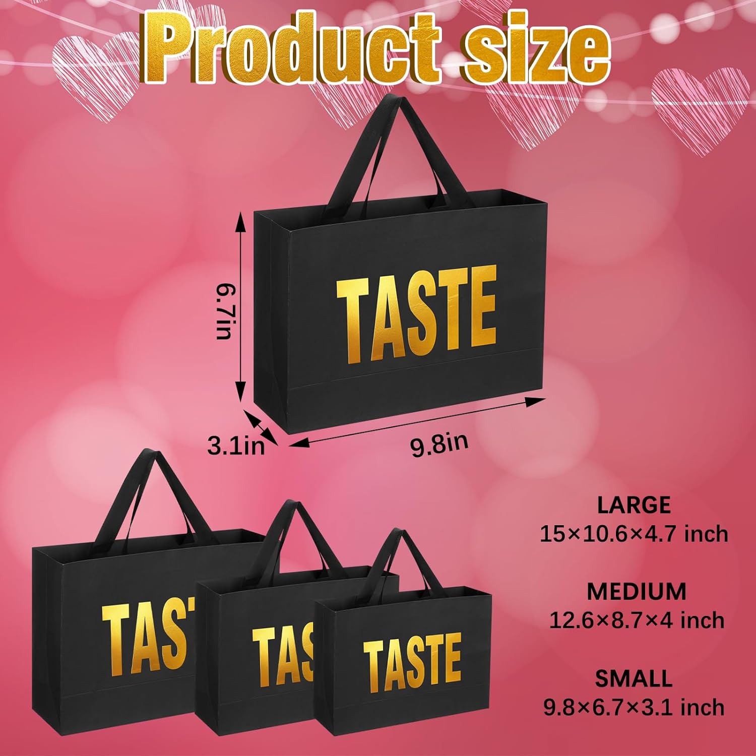 Kolldenn Valentine's Day 5 Senses Gift Bags for Him Her, Valentine Five Senses Gift Paper Kraft Bags with Ribbon Handle for Lover Husband Boyfriend Birthday Party(Black,9.8 x 6.7 x 3.1 Inches) thumbnail