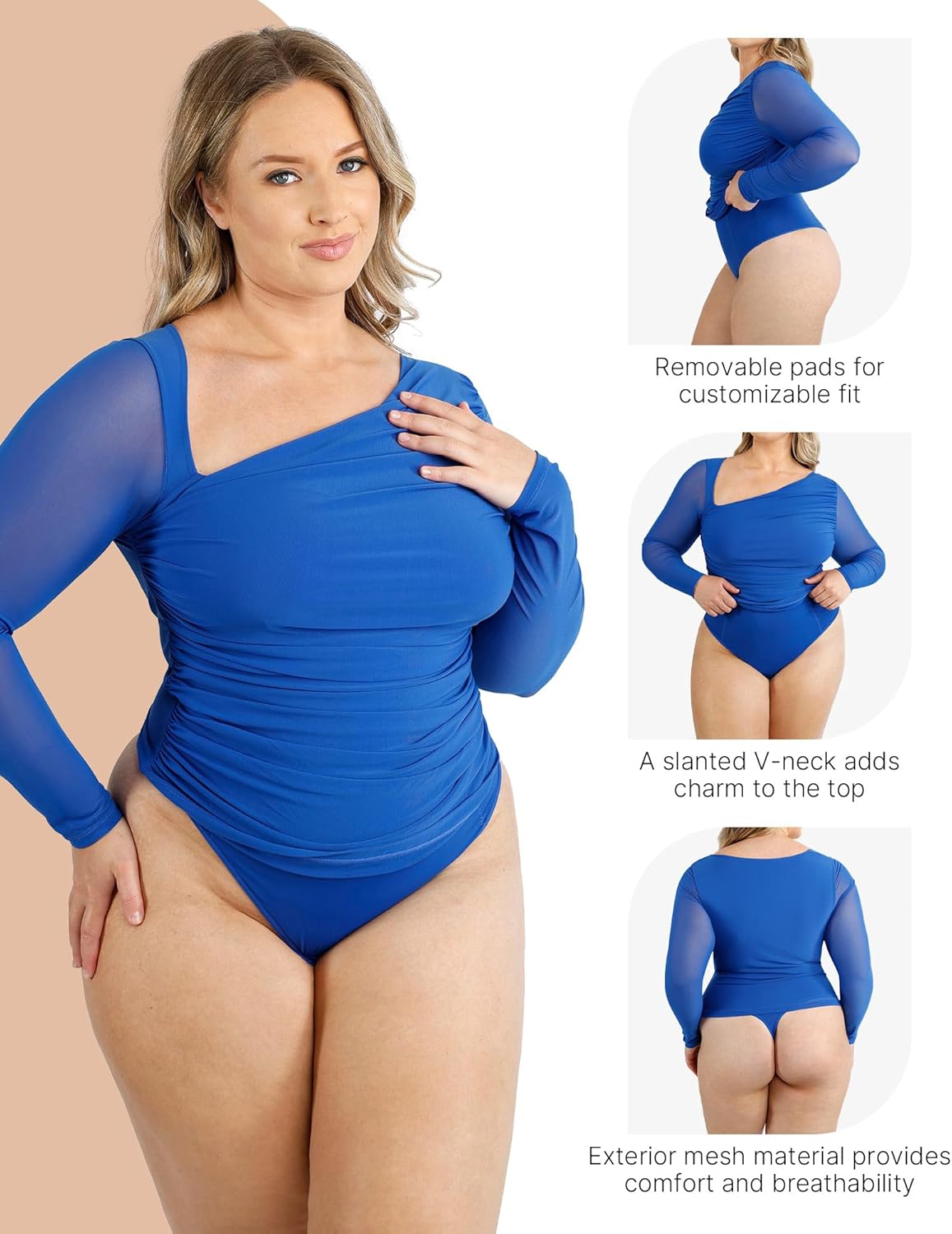 SHAPELLX Long Sleeve Bodysuit Tummy Control Shapewear Built in Bra 2 in 1 Bodysuit Tops Thong Full Body Shaper for Womens - Image 3