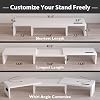 Soporte para monitor doble BONTEC, longitud ajustable y ángulo giratorio, blanco | Organizador de escritorio de madera ergonómico con soporte para teléfono inteligente, soporte para monitor de computadora para PC, laptop, impresora y almacenamiento grande 5