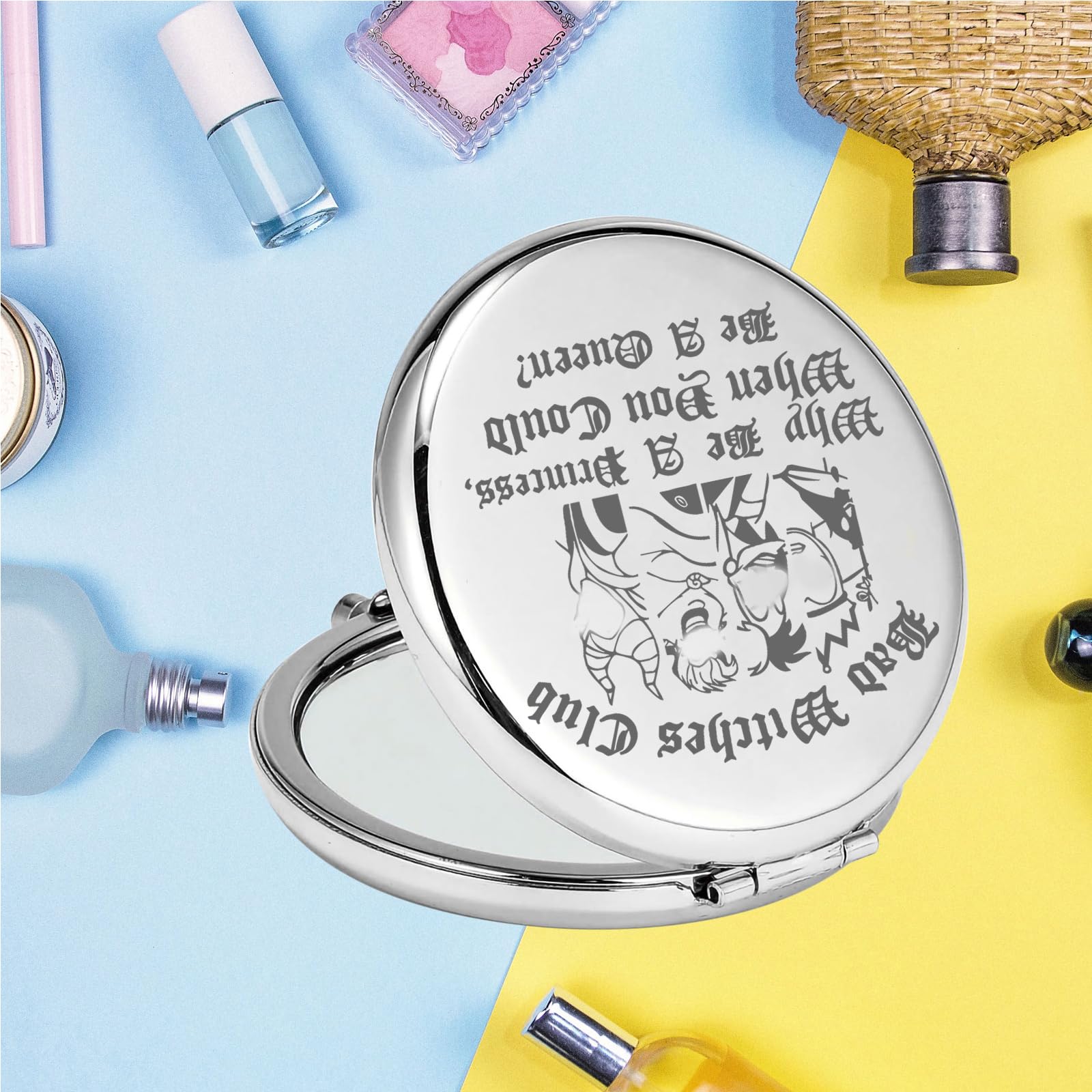 KEYCHIN Villains Club Pocket Mirror Evil Queen Fans Gifts Bad Witches Club When Be A Princess When You Could Be A Queen Compact Makeup Mirror (Bad Witches-S) - Image 4