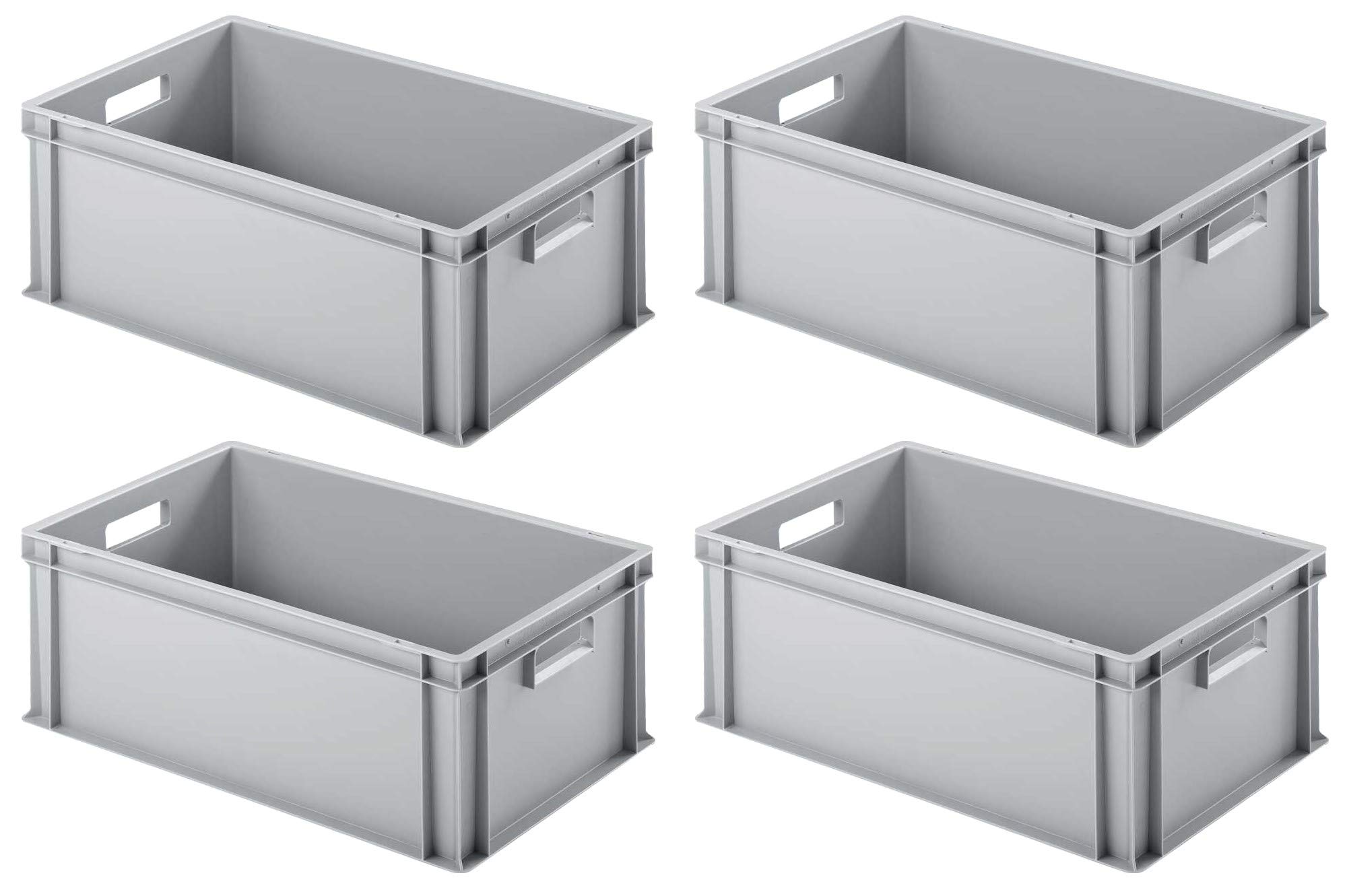 BRB 4 boîtes Euro avec 2 poignées passantes, L x l x H : 600 x 400 x 220 mm, gris