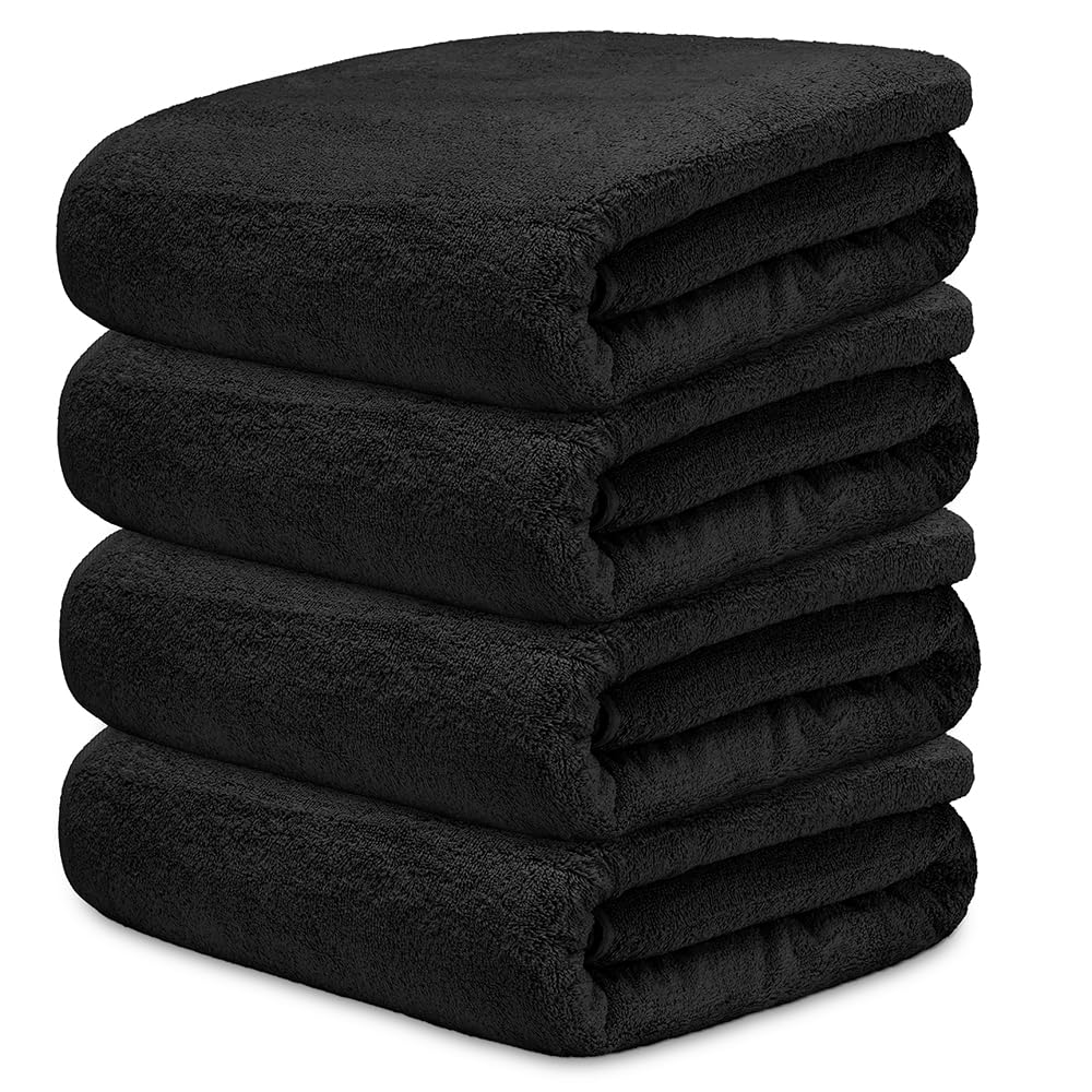 DECASATEXTIL Juego 4 Toallas Baño Extra Grandes 100x150cm Algodón 450g/m² – Toallas de Ducha Premium y Absorbentes para Hogar, SPA o Gimnasio (Negro)