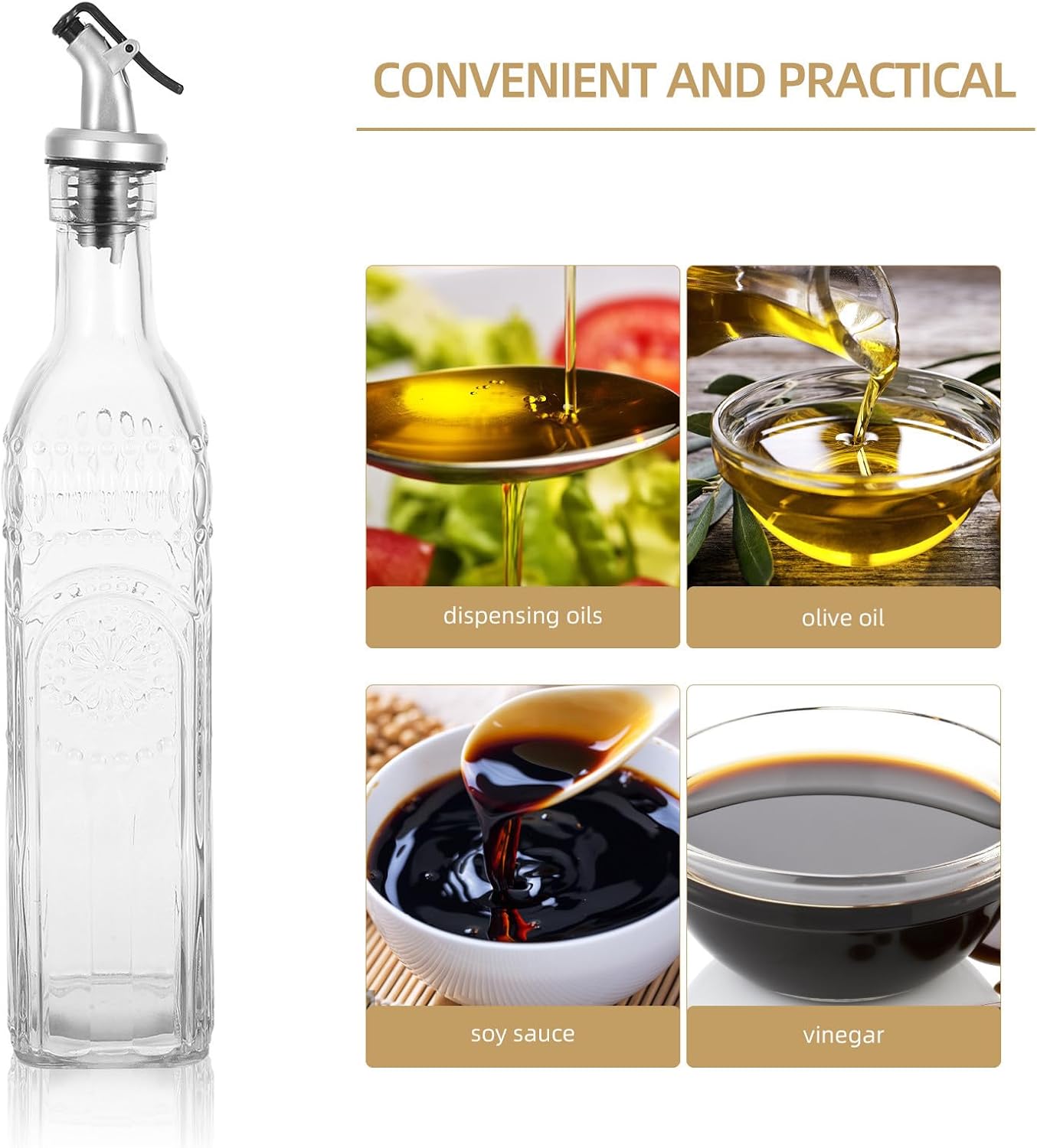 LABRIMP Elegant 500ml Glass Oil Dispenser Bottle with Non Drip Spout