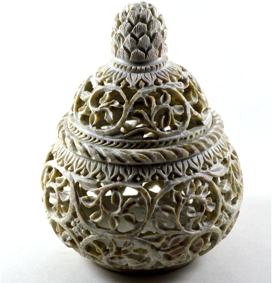 Handcrafted Soapstone Tea Holder Potpourri Box with Floral Carving
