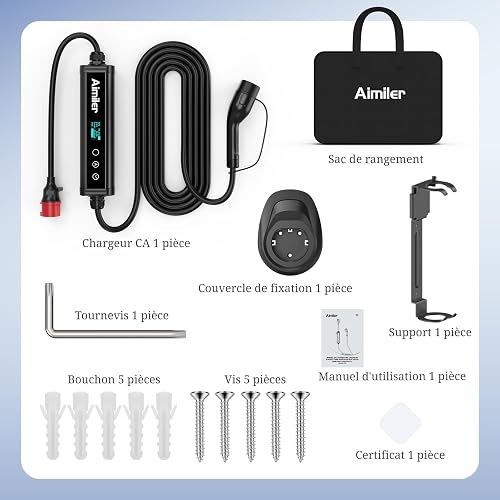 AIMILER Borne de Recharge Véhicules Électrique 22kW 32A Triphasé APP,CE Chargeur Voiture Electrique Type 2 Câble 7M- Wallbox IP66 et Protection RCD - Compatible et Tous Modèles BEV/PHEV - 7