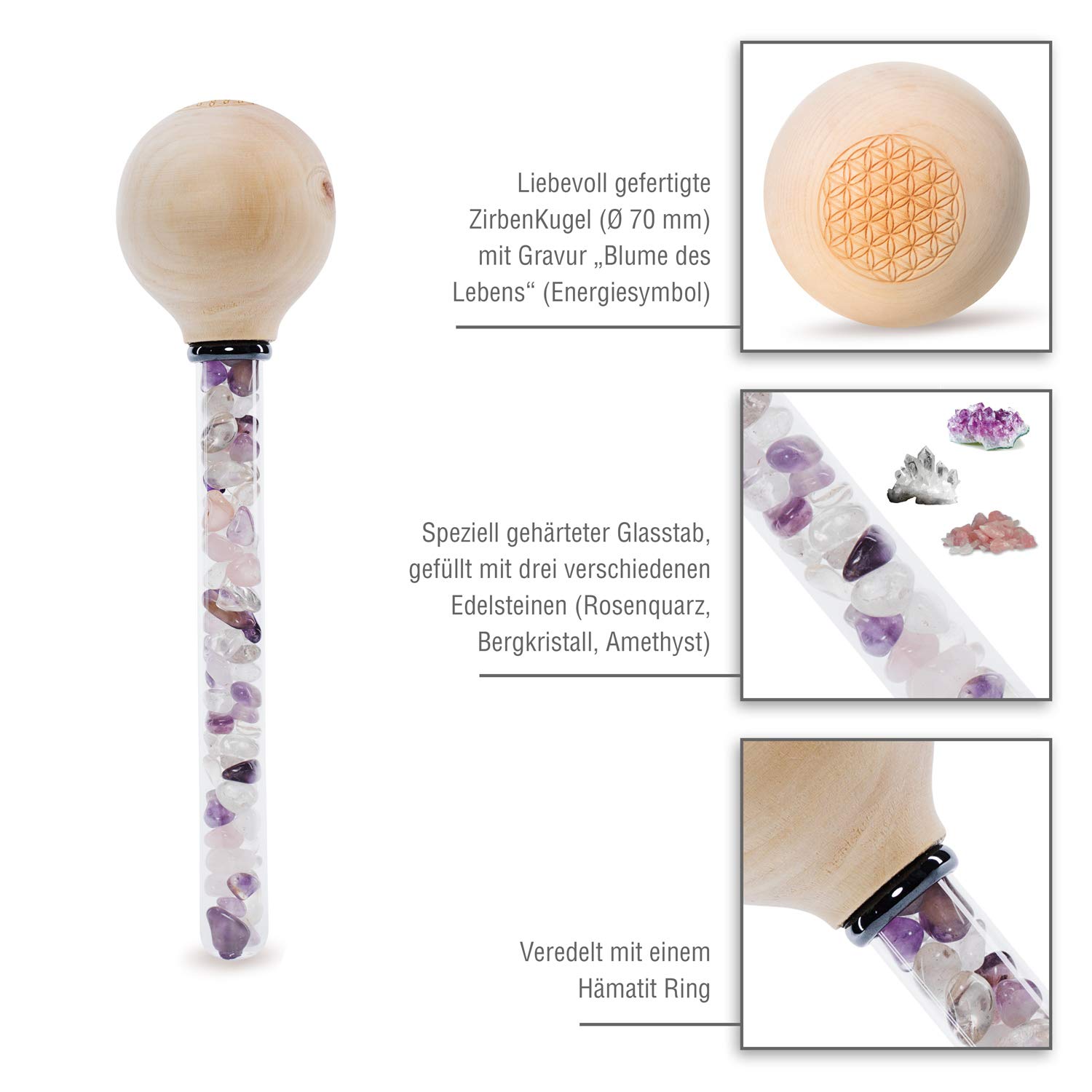 Bola de pino original para agua de piedras preciosas con 3 piedras preciosas y aroma a pino. Compatible con jarra de cristal de 1 l de la familia de pinos