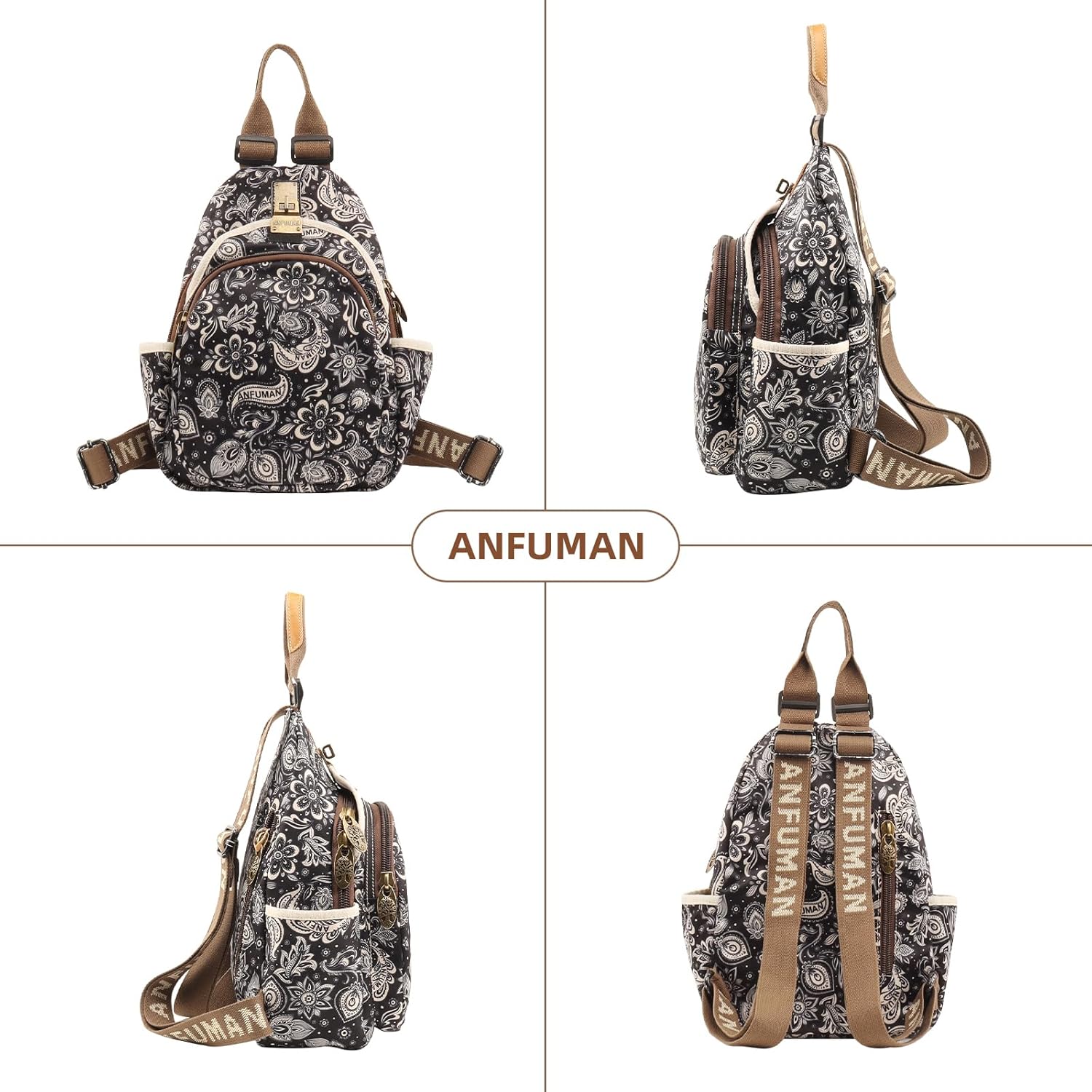 Small Backpacks Purse for Women Mini Waterproof Colorful Print Leisure Travel Bags (Black Flower) - Image 4