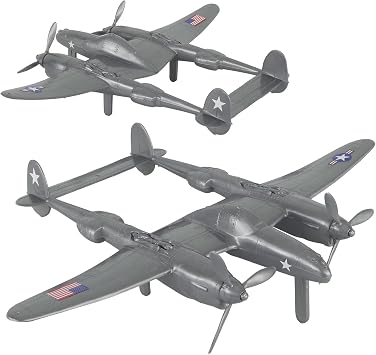 TimMee WW2 P-38 Lightning Fighter Plane - 2pc Silver Plastic Army Men Aircraft