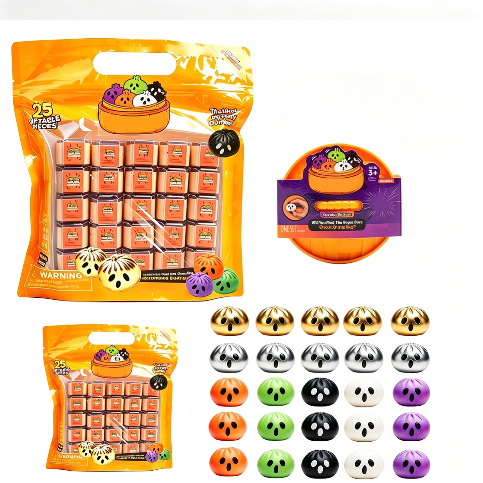 25 PC Mini Mystery Squishies Dumpling Christmas&Halloween Dumpling Squishies，B