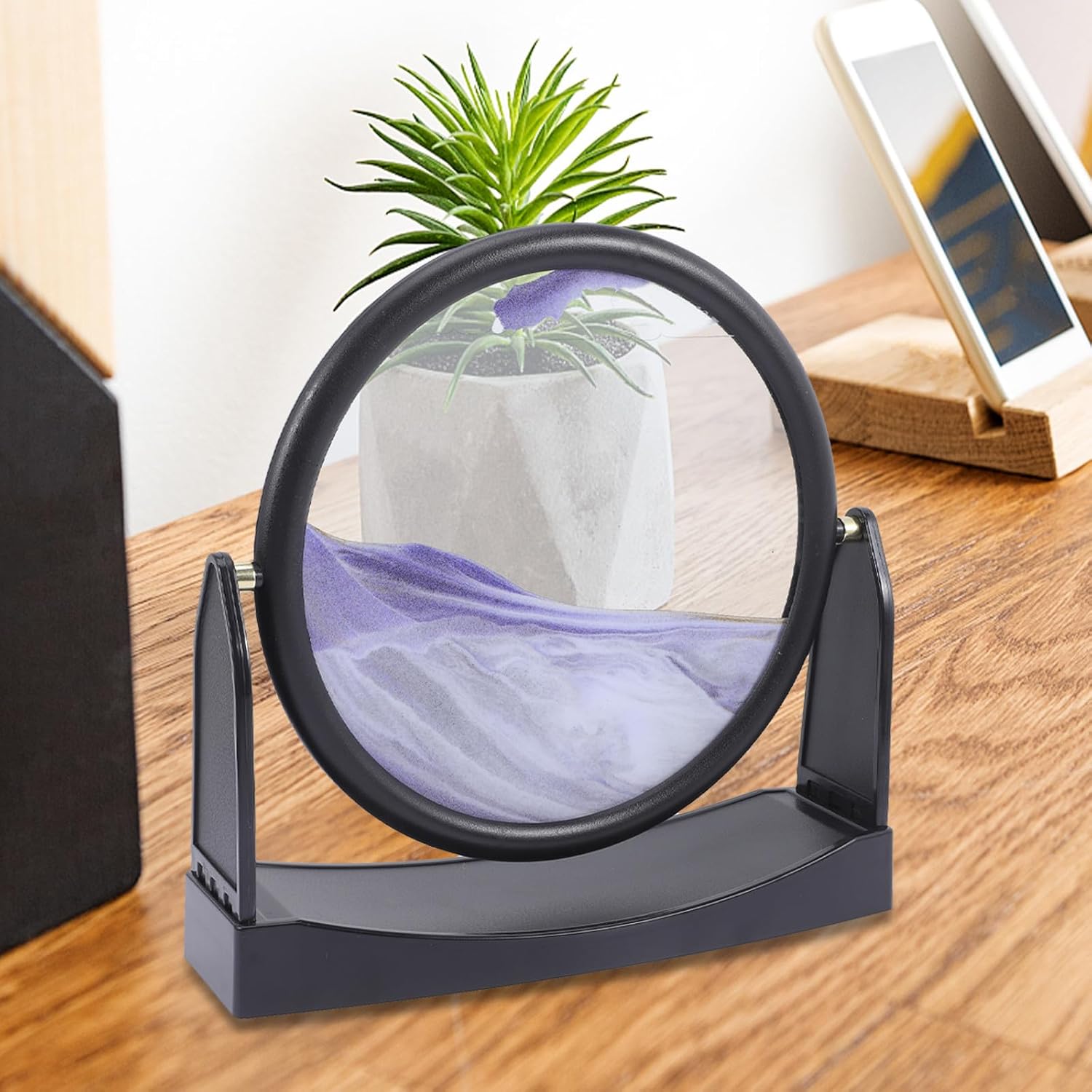 BCOATH Rotating Base Moving Sand Art Picture Desktop Ornament with Purple Frame 250X60X250Mm for Living Room Office Relaxation and Home Decoration