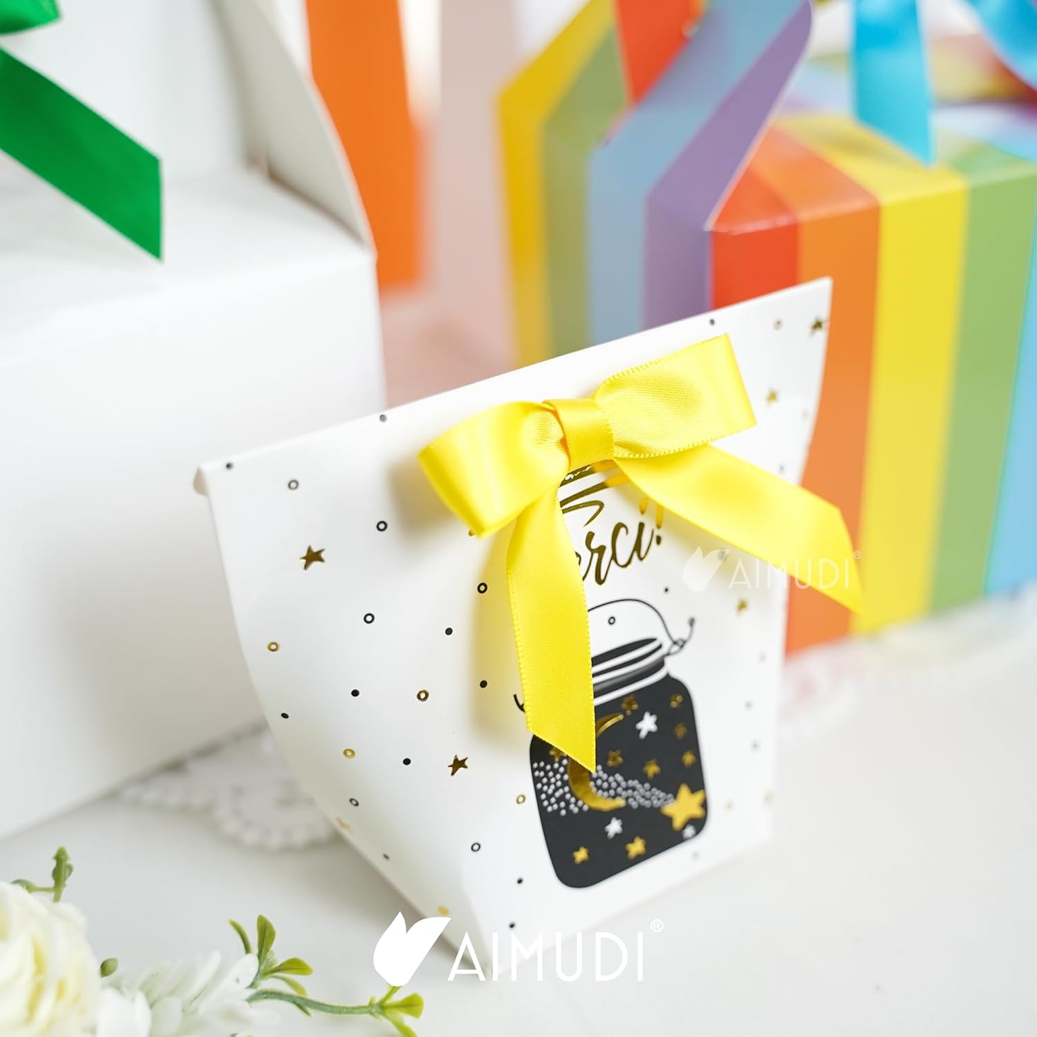 AIMUDI Rainbow Ribbon Bows 2.5" Satin Twist Tie Bows for Gift Wrapping Premade Satin Bows for Making Crafts Treat Bag Baby Shower Birthday Wedding LGBT Party Decoration, 60 PCs - Image 9