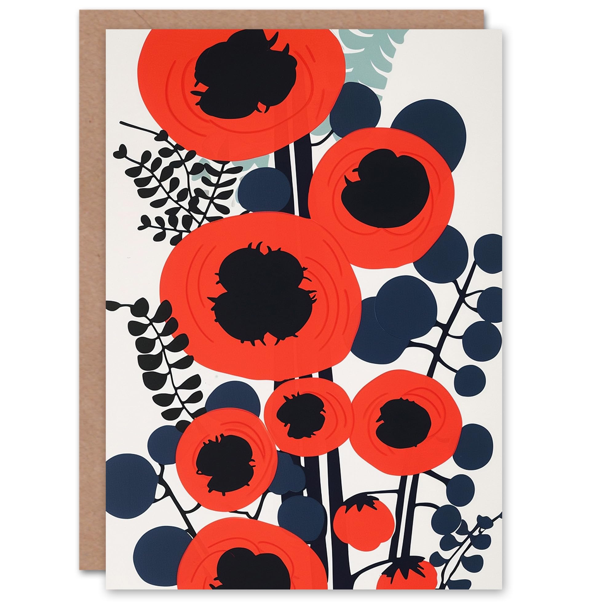 Artery8 Birthday Card Poppy Flowers Red Blue Bold Abstract Design For Her Gran Sister Niece Daughter Wife Woman Greeting Card