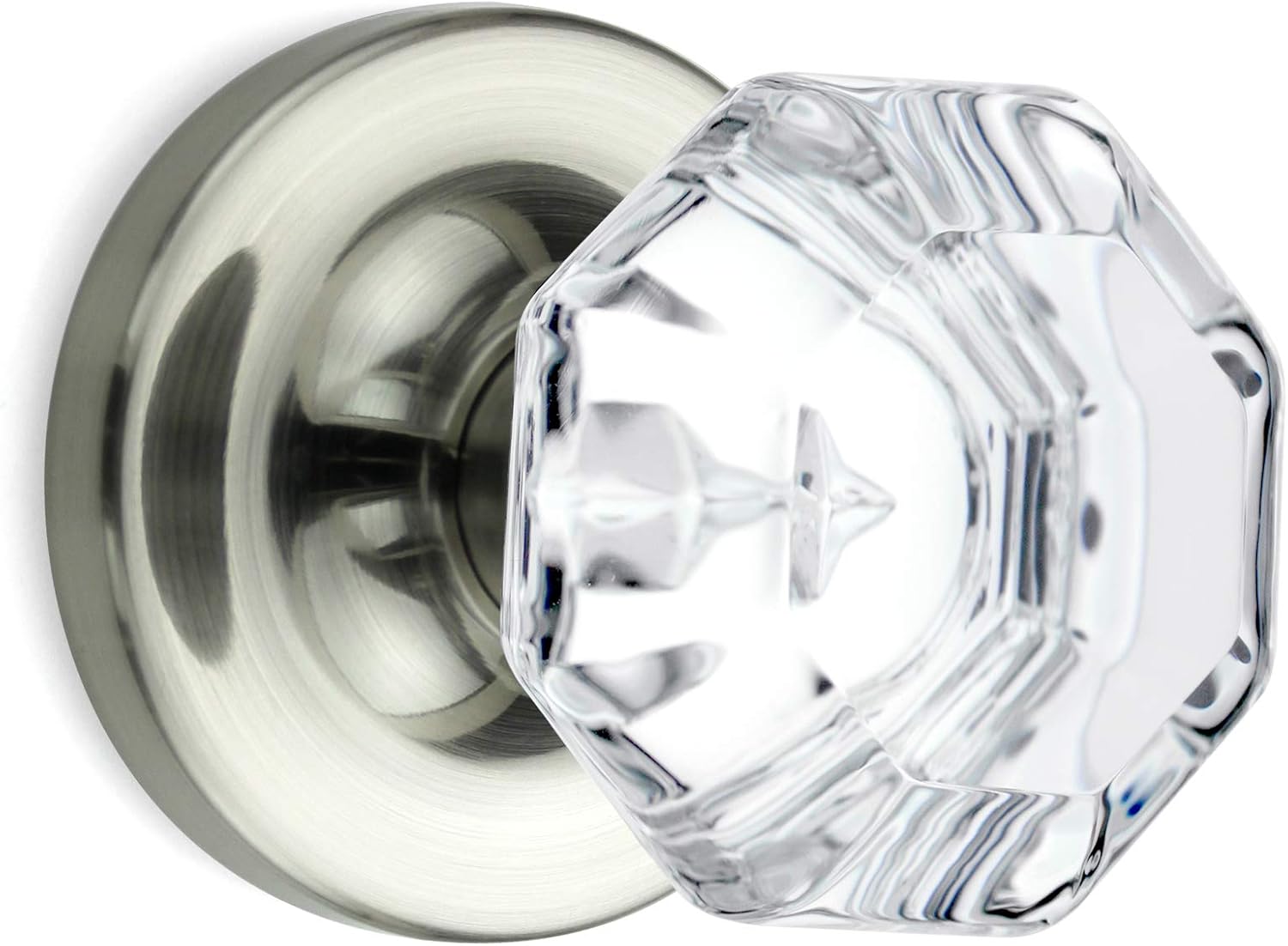 Privacy Octagon Crystal Door Knobs Satin Nickel Round Rosette